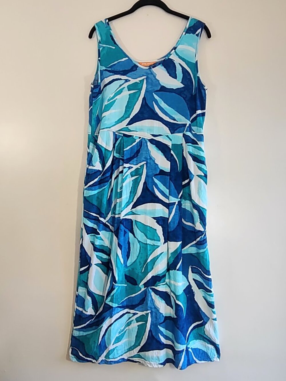 Jams Word Hawaii Classic Bay Leaf Dress Size Large Sleeveless Pleats Pockets